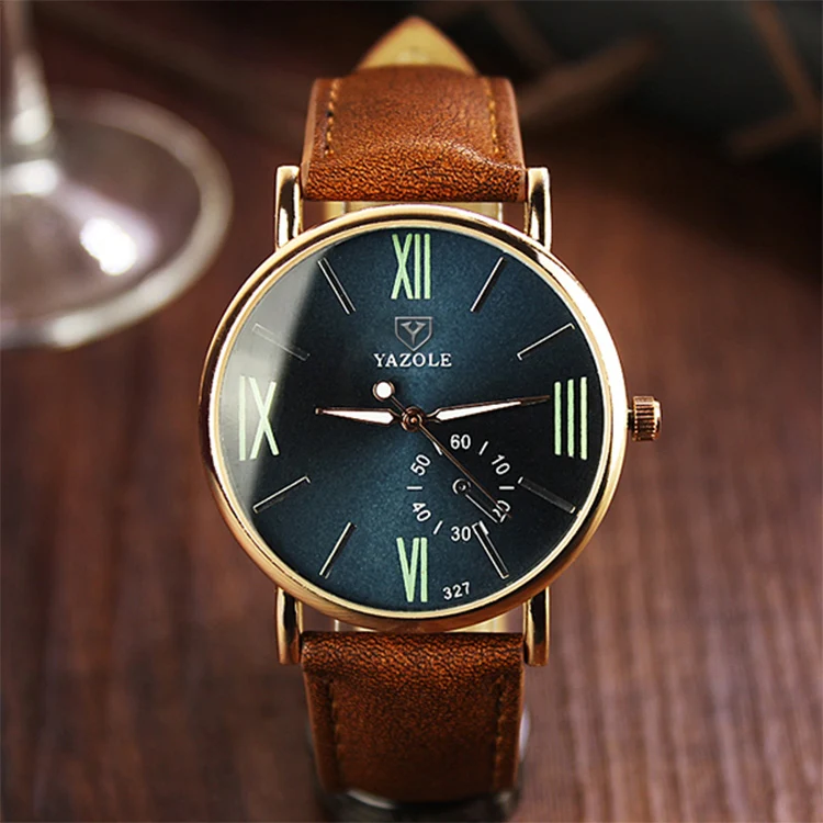 YAZOLE 327 Leather Strap Waterproof Luminous Ladies Watch(Navy Blue+Brown) - Image 2