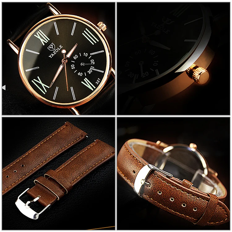 YAZOLE 327 Leather Strap Waterproof Luminous Ladies Watch(Navy Blue+Brown) - Image 6