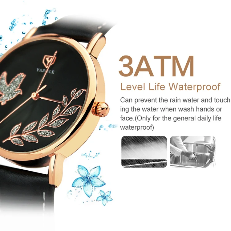 YAZOLE 360 Leather Band Dove of Peace Diamond Lady Watch(White+Brown) - Image 3