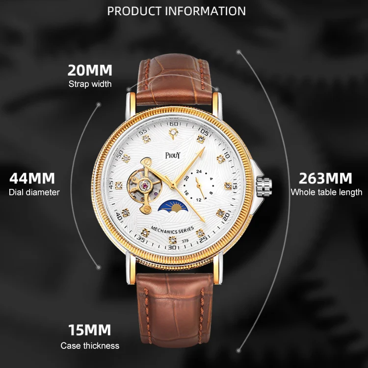 YAZOLE 379 Leather Band Large Dial Tourbillon Mechanical Watch(Black+Brown) - Image 6
