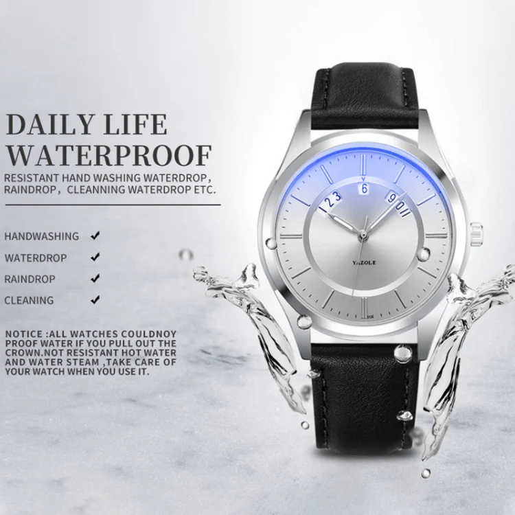 YAZOLE 513 Leather Band Calendar Waterproof Quartz Watch(Silver+Black) - Image 3