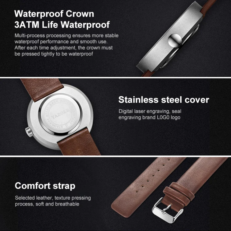 YAZOLE 520 Simple Dial Waterproof Quartz Movement Watch(Silver+Black) - Image 6