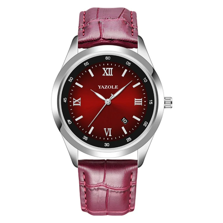 YAZOLE 552 Luminous Pointer Calendar Waterproof Quartz Watch(Roman+Red)