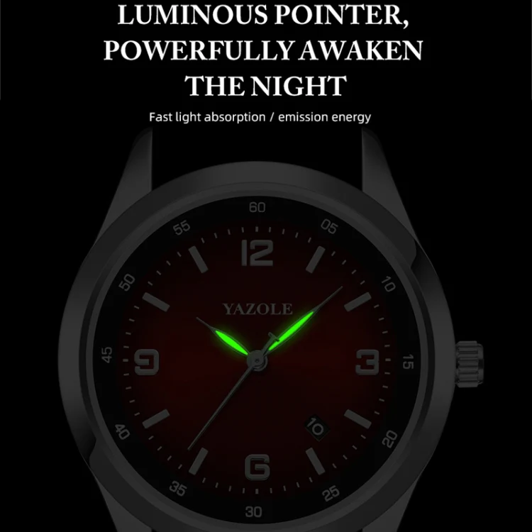 YAZOLE 552 Luminous Pointer Calendar Waterproof Quartz Watch(Roman+Red) - Image 4