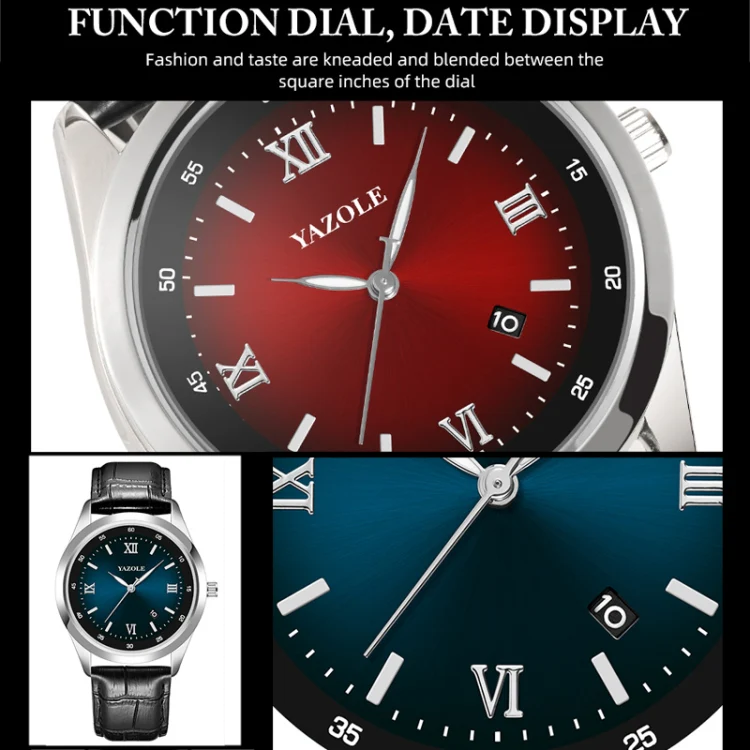 YAZOLE 552 Luminous Pointer Calendar Waterproof Quartz Watch(Roman+Red) - Image 6