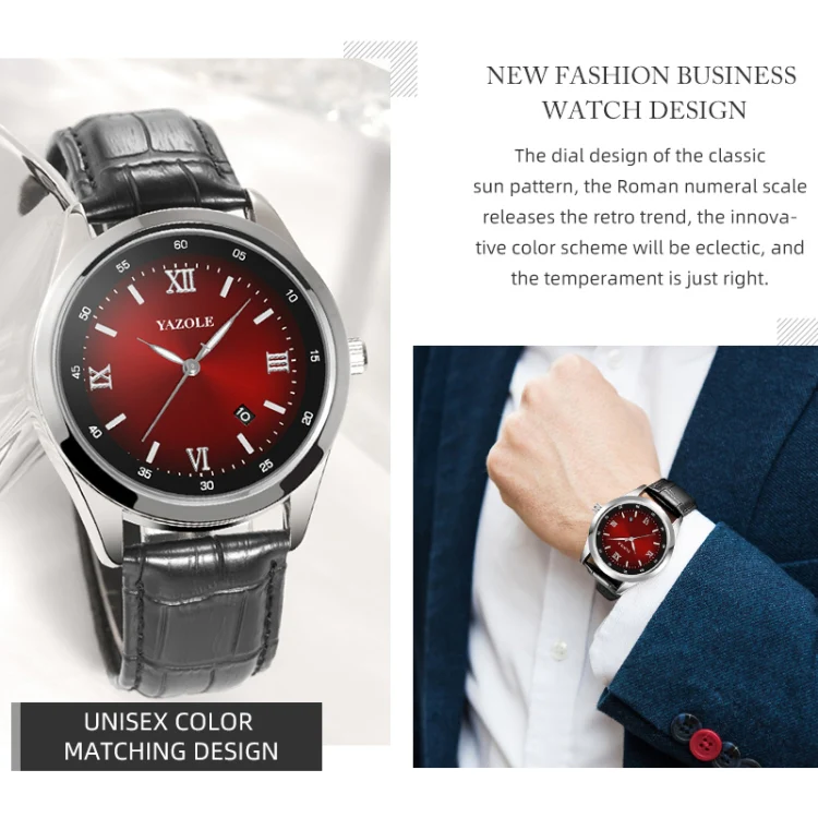 YAZOLE 552 Luminous Pointer Calendar Waterproof Quartz Watch(Roman+Red+Black) - Image 7