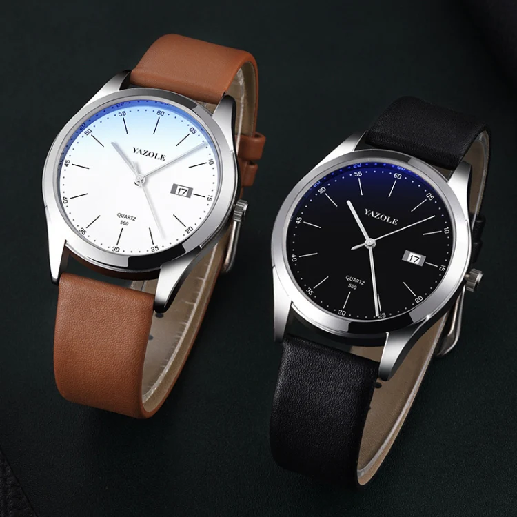 YAZOLE 560 Leather Strap Quartz Movement Waterproof Men Watch(Black+Black) - Image 2