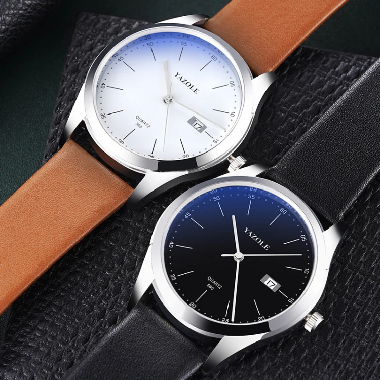 YAZOLE 560 Leather Strap Quartz Movement Waterproof Men Watch(Black+Black) - Image 3