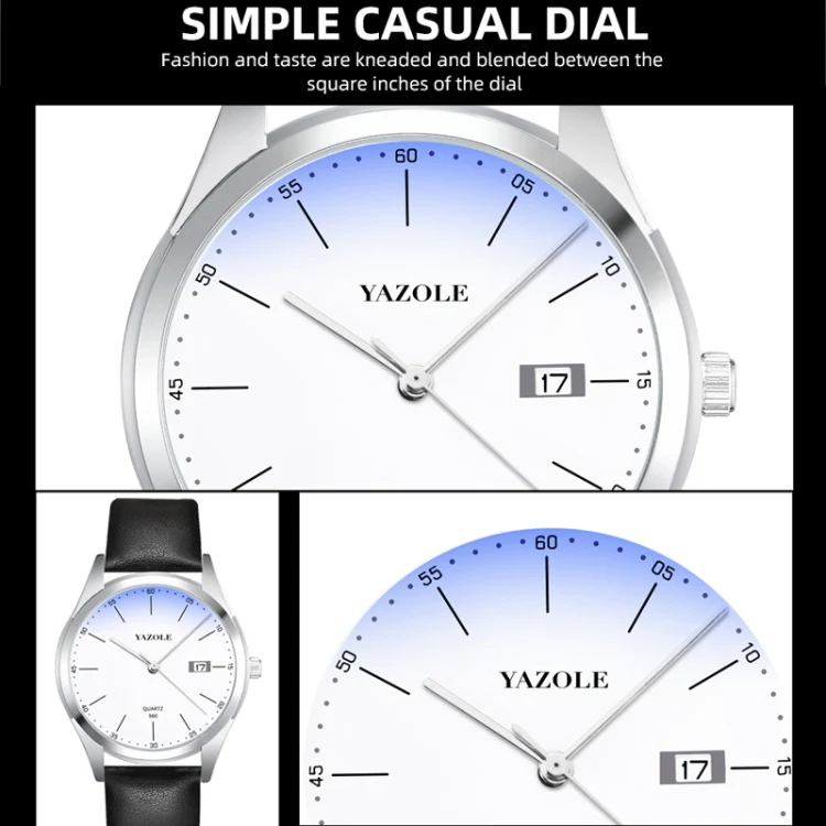 YAZOLE 560 Leather Strap Quartz Movement Waterproof Men Watch(Black+Black) - Image 4