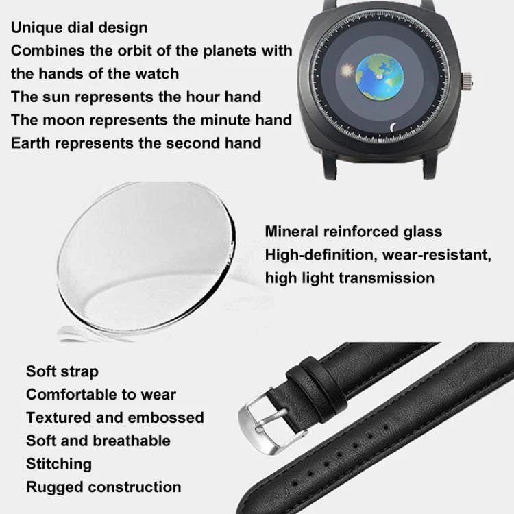 YAZOLE 588 Men Watch Earth Sun Moon Pointer Quartz Watch Student Wristwatch(Black) - Image 6