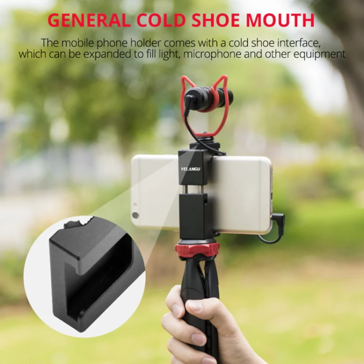 YELANGU PC141 Spring Style Auto Telescopic Phone Holder Bracket with Cold Shoe Base Mount(Black) - Image 6