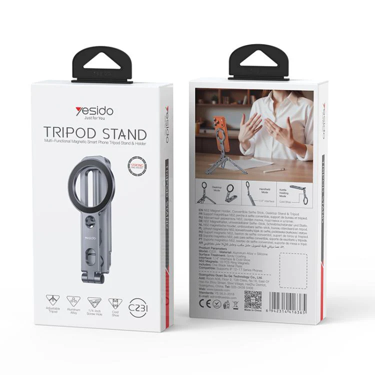 Yesido C231 Portable Folding Aluminum Alloy Tripod Desktop Magnetic Phone Selfie Stick Holder(Tarnish) - Image 12