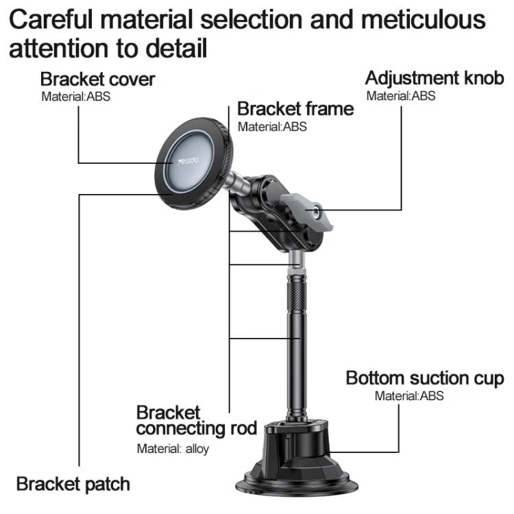Yesido C282 Car Suction Cup Strong Magnetic Phone Shooting Holder Long Version(Black) - Image 2