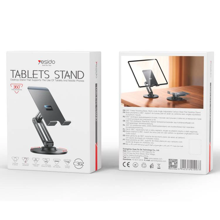 Yesido C302 360 Degree Rotation 3-Axis Foldable Desktop Tablet Phone Holder(Black) - Image 13