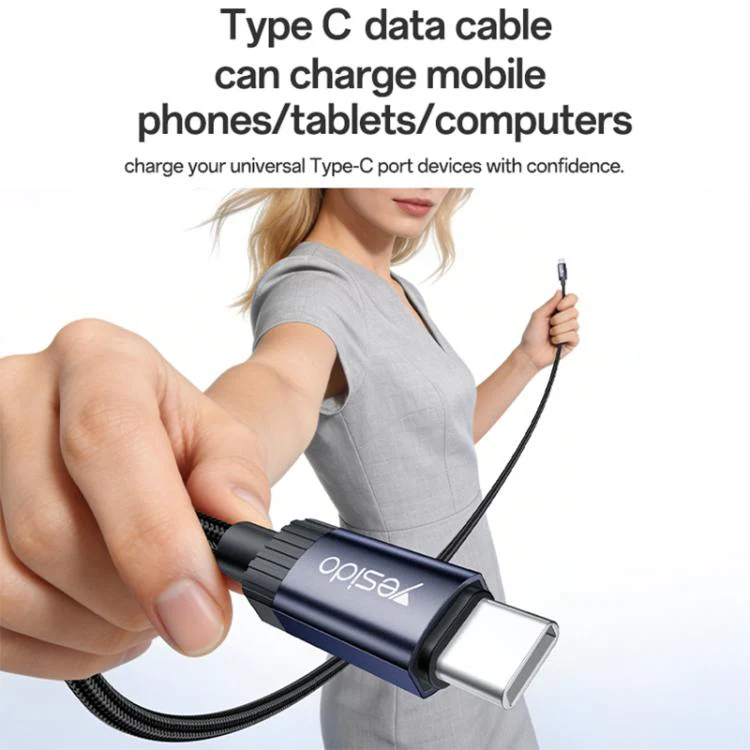 Yesido CA204 PD60W USB-C / Type-C to USB-C / Type-C Braided Data Cable, Length:1m(Gun Grey) - Image 3