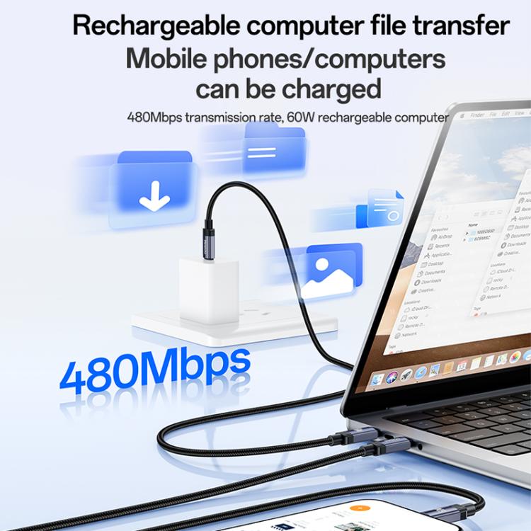 Yesido CA204 PD60W USB-C / Type-C to USB-C / Type-C Braided Data Cable, Length:1m(Gun Grey) - Image 5