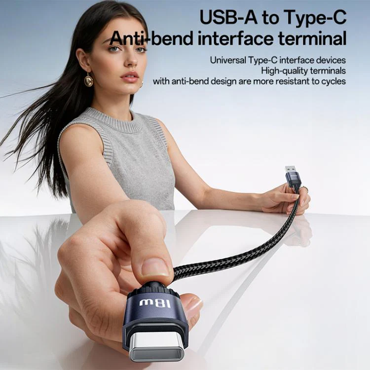 Yesido CA204C 18W USB to USB-C / Type-C Braided Data Cable, Length:1m(Gun Grey) - Image 3