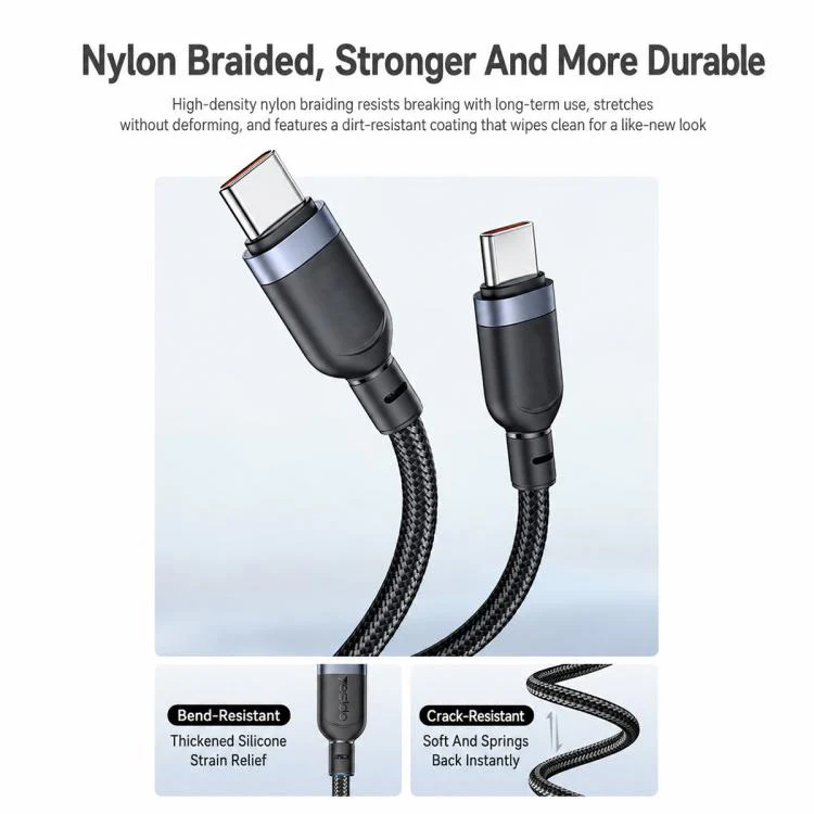 Yesido CA205 USB-C / Type-C to USB-C / Type-C Spring Charging Data Cable With Black cable tie, Length: 1.5m(Black) - Image 10