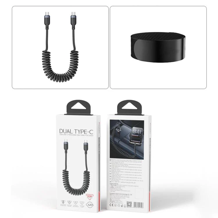 Yesido CA205 USB-C / Type-C to USB-C / Type-C Spring Charging Data Cable With Black cable tie, Length: 1.5m(Black) - Image 12