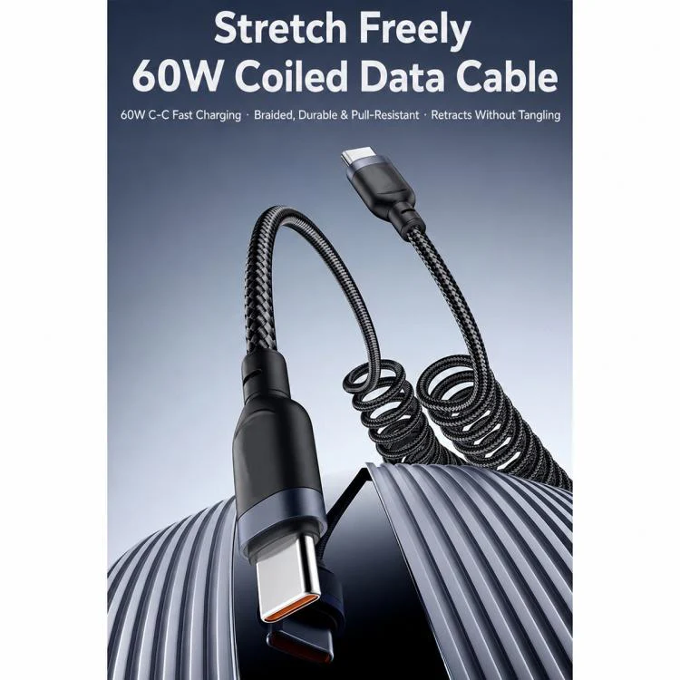 Yesido CA205 USB-C / Type-C to USB-C / Type-C Spring Charging Data Cable With Black cable tie, Length: 1.5m(Black) - Image 3