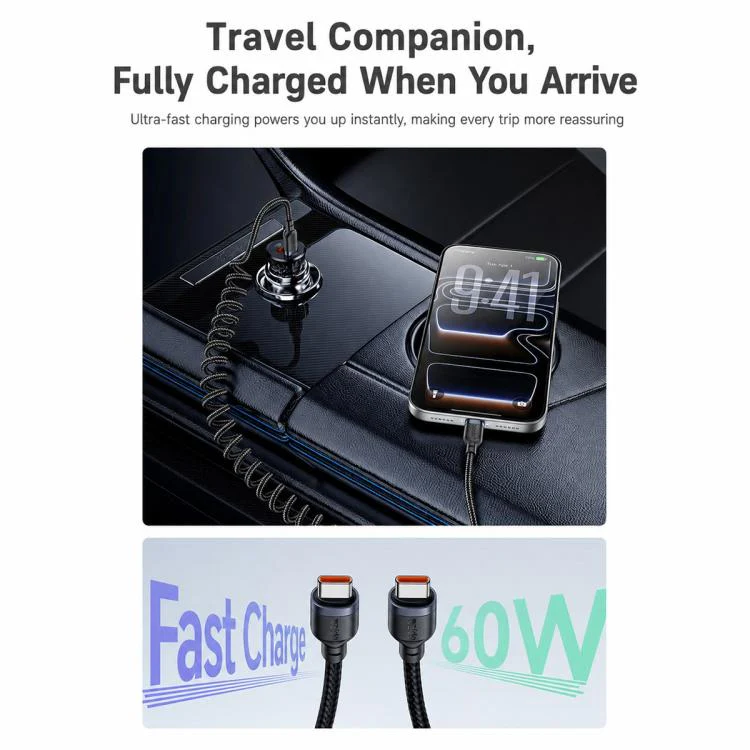 Yesido CA205 USB-C / Type-C to USB-C / Type-C Spring Charging Data Cable With Black cable tie, Length: 1.5m(Black) - Image 6