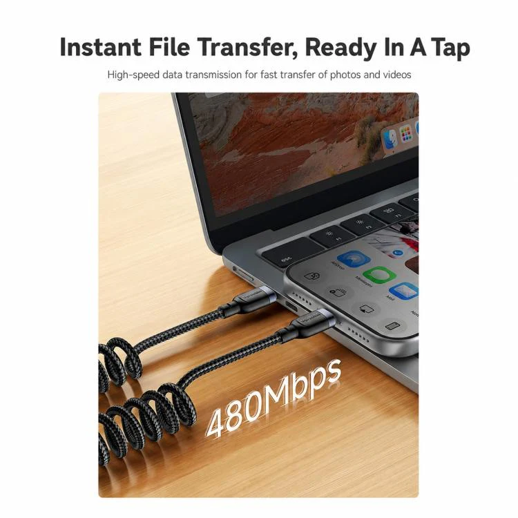 Yesido CA205 USB-C / Type-C to USB-C / Type-C Spring Charging Data Cable With Black cable tie, Length: 1.5m(Black) - Image 9