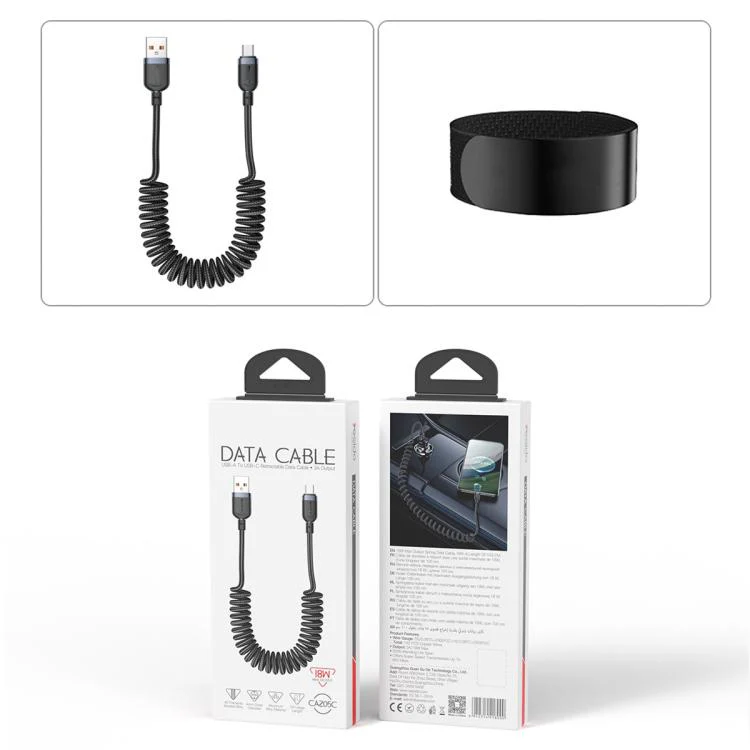 Yesido CA205C USB to Type-C Spring Charging Data Cable With Black cable tie, Length: 1.5m(Black) - Image 12