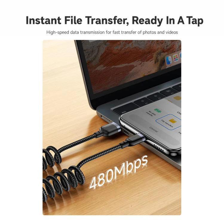 Yesido CA205C USB to Type-C Spring Charging Data Cable With Black cable tie, Length: 1.5m(Black) - Image 9
