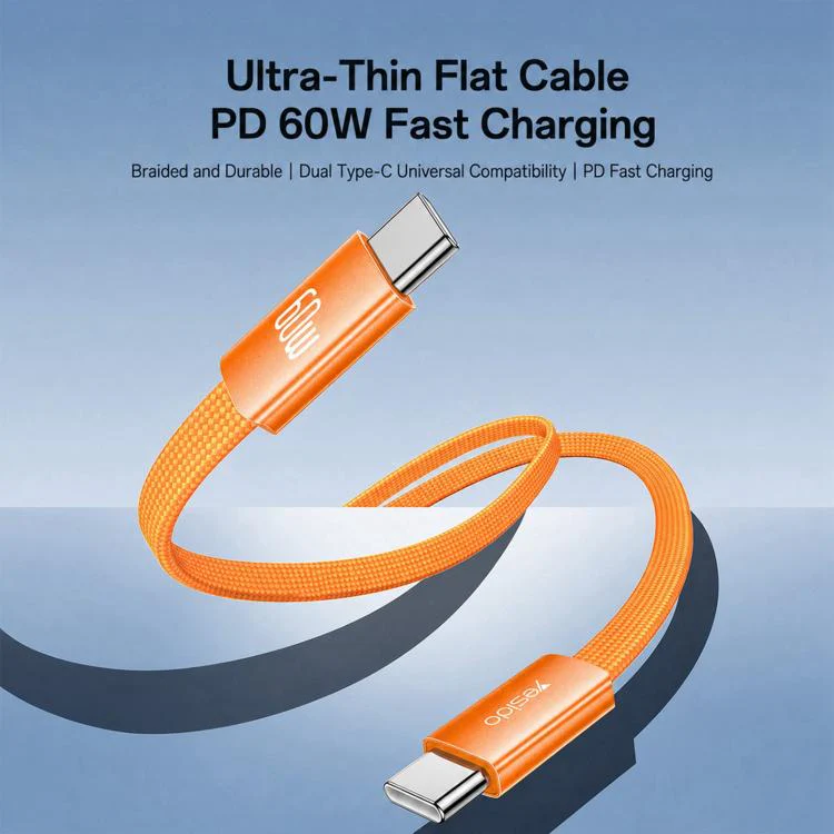 Yesido CA206 60W Type-C to Type-C Super Fast Charging Braided Data Cable, Length: 1.2m(Black) - Image 3