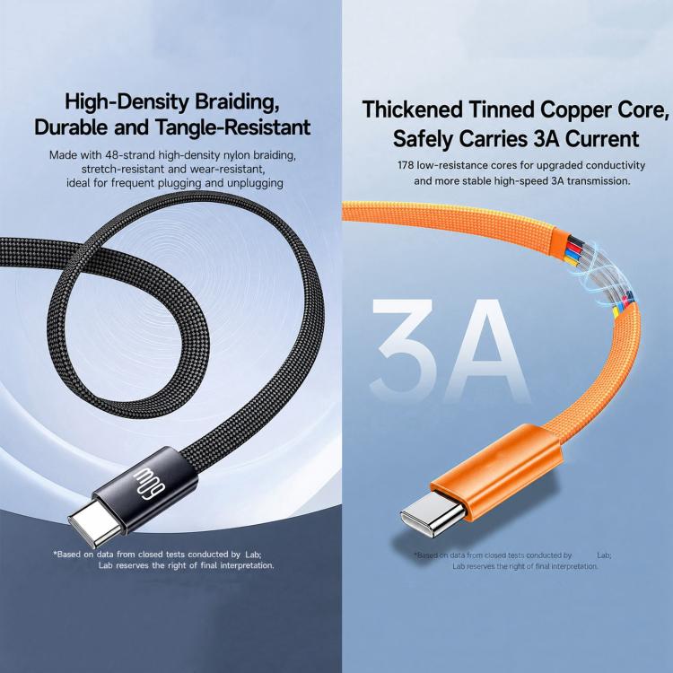 Yesido CA206 60W Type-C to Type-C Super Fast Charging Braided Data Cable, Length: 1.2m(Orange) - Image 4