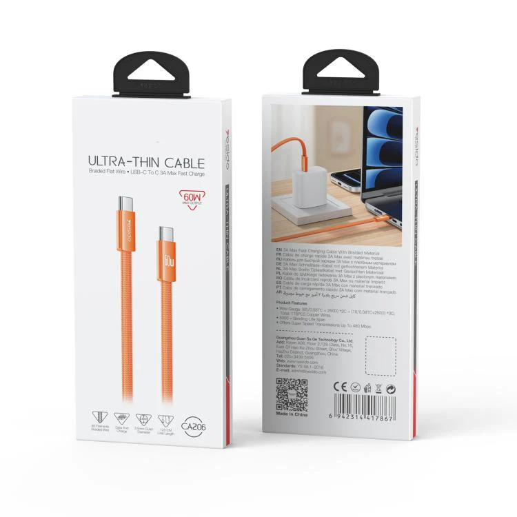 Yesido CA206 60W Type-C to Type-C Super Fast Charging Braided Data Cable, Length: 1.2m(Orange) - Image 9