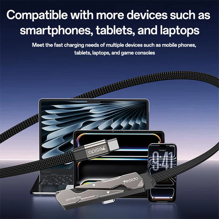 Yesido CA207 60W Type-C to Type-C Elbow Fast Charging Data Cable with Phone Holder, Length:1.2m(Gun Black) - Image 10