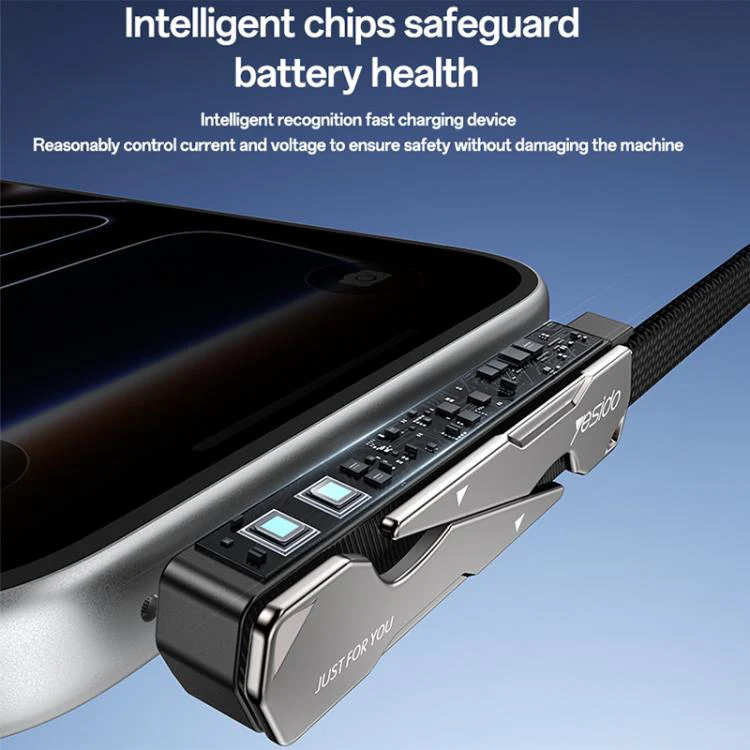 Yesido CA207 60W Type-C to Type-C Elbow Fast Charging Data Cable with Phone Holder, Length:1.2m(Gun Black) - Image 6