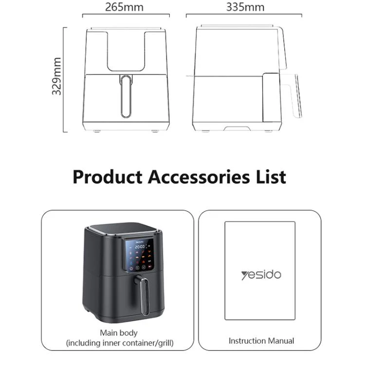 Yesido EC35 6L 1500W Touch Screen NTC Temperature Control Air Fryer, Plug Type:EU Plug(Black) - Image 13