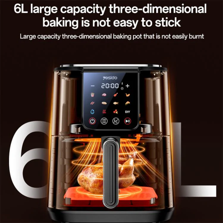 Yesido EC35 6L 1500W Touch Screen NTC Temperature Control Air Fryer, Plug Type:UK Plug(Black) - Image 9