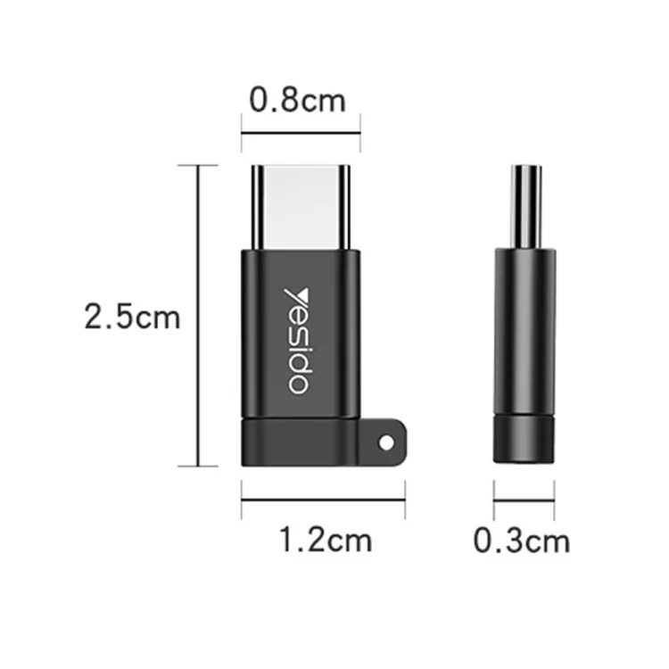 Yesido GS04 Type-C to Micro USB Mini Connector Adapter with Keychain(Black) - Image 2