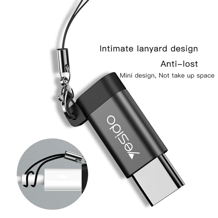 Yesido GS04 Type-C to Micro USB Mini Connector Adapter with Keychain(Black) - Image 3
