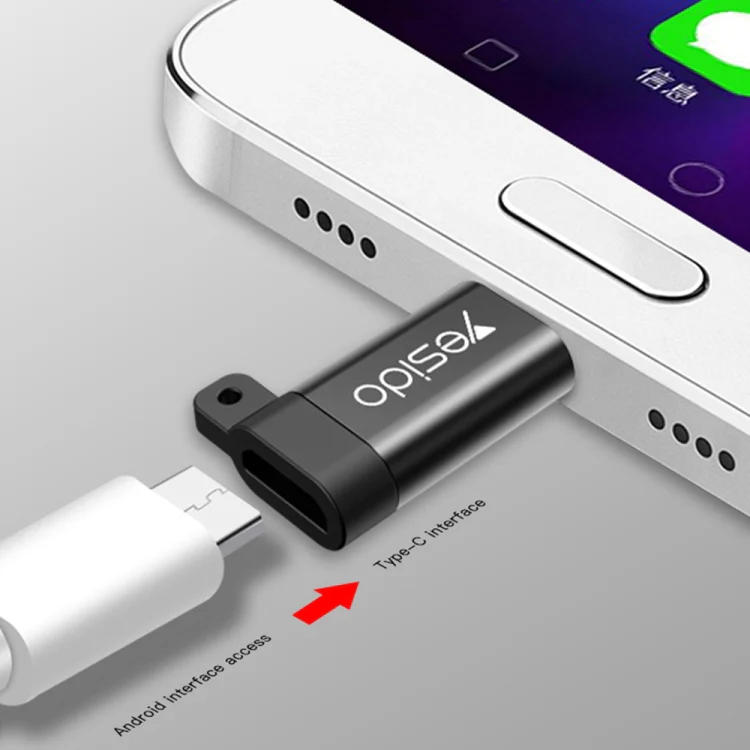 Yesido GS04 Type-C to Micro USB Mini Connector Adapter with Keychain(Black) - Image 4