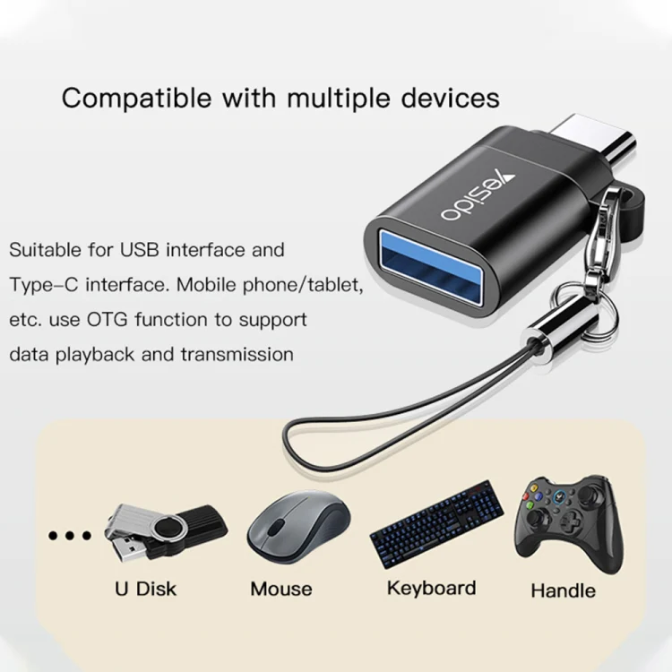 Yesido GS06 Type-C to USB 3.0 OTG Mini Connector Adapter with Keychain(Black) - Image 4