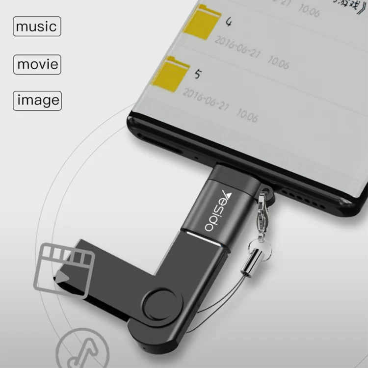Yesido GS06 Type-C to USB 3.0 OTG Mini Connector Adapter with Keychain(Black) - Image 5