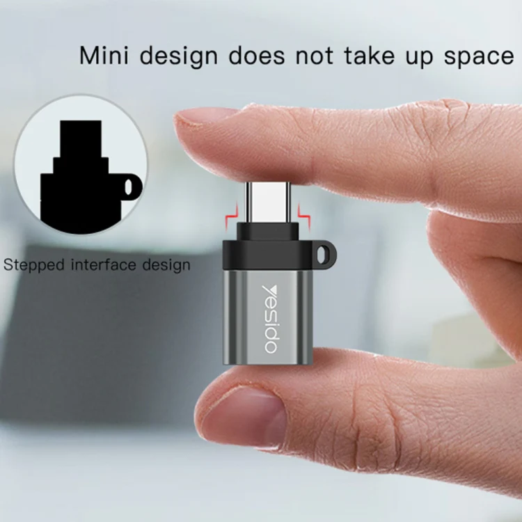 Yesido GS06 Type-C to USB 3.0 OTG Mini Connector Adapter with Keychain(Black) - Image 7