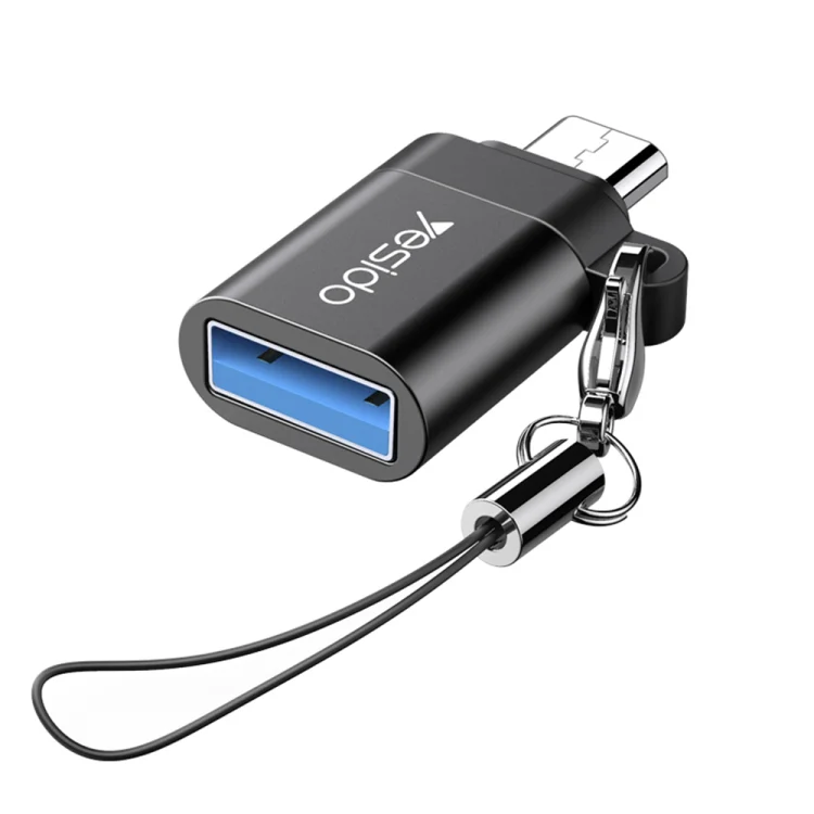 Yesido GS07 Micro USB to USB 2.0 OTG Mini Connector Adapter with Keychain(Black)
