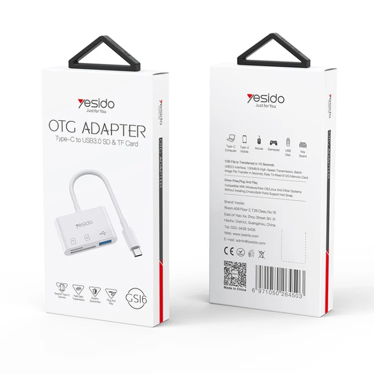 Yesido GS16 USB-C / Type-C to USB 3.0 / TF / SD Card OTG Adapter(White) - Image 10