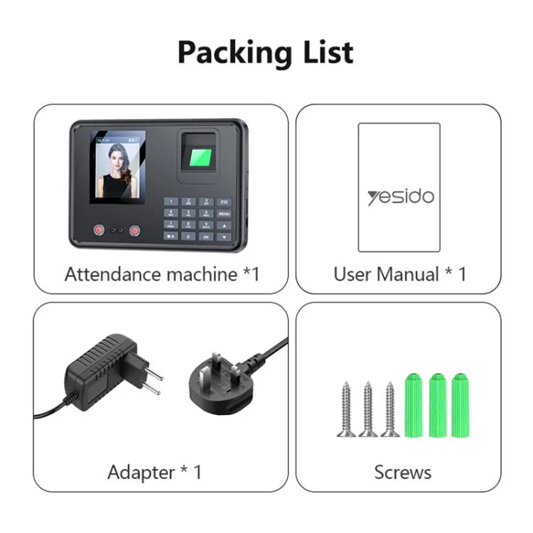 Yesido KM30 2.8 inch Screen Face Fingerprint Recognition Attendance Machine, Plug Type:UK Plug(Black) - Image 12