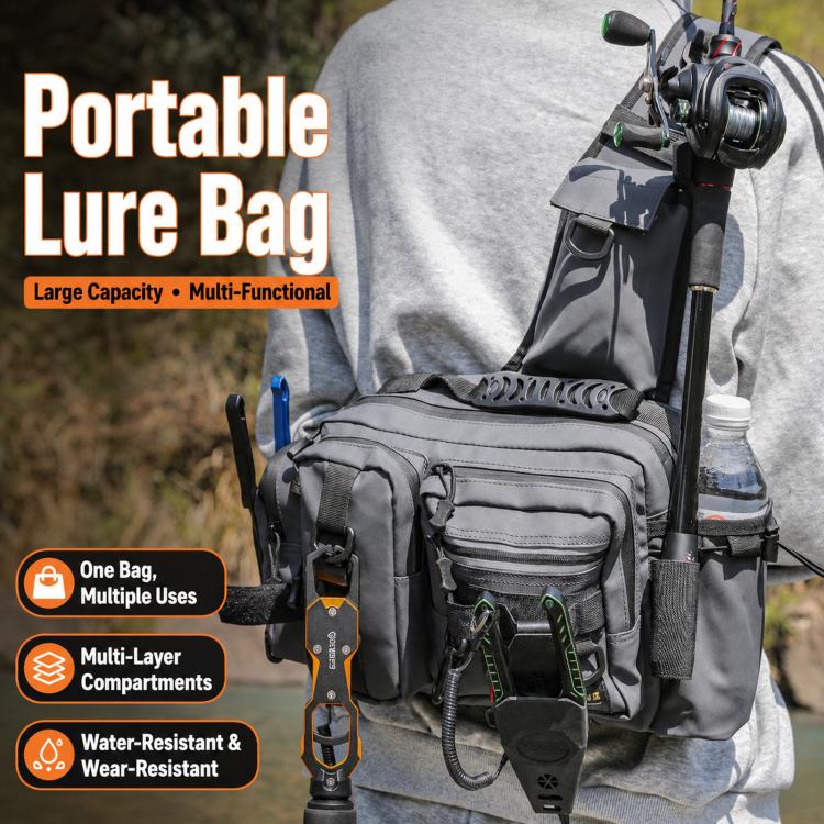 YEYINGZHE Waterproof Fishing Tackle Bag Multifunctional Crossbody Shoulder Sling Pack With Rod Holder(Black) - Image 2