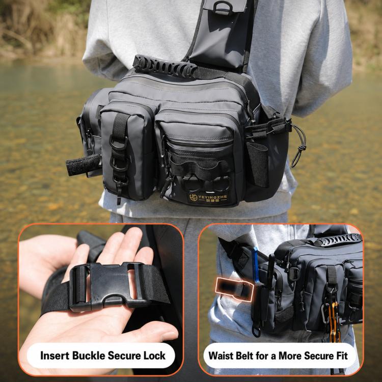 YEYINGZHE Waterproof Fishing Tackle Bag Multifunctional Crossbody Shoulder Sling Pack With Rod Holder(Black) - Image 4