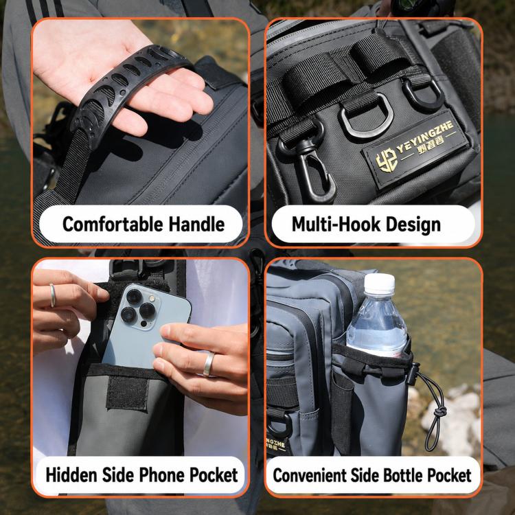 YEYINGZHE Waterproof Fishing Tackle Bag Multifunctional Crossbody Shoulder Sling Pack With Rod Holder(Black) - Image 9