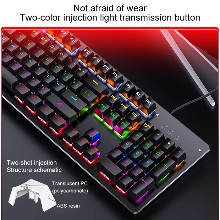 YINDIAO Classic Square Keys Mixed Light USB Mechanical Gaming Wired Keyboard, Black Shaft (Black) - Image 5