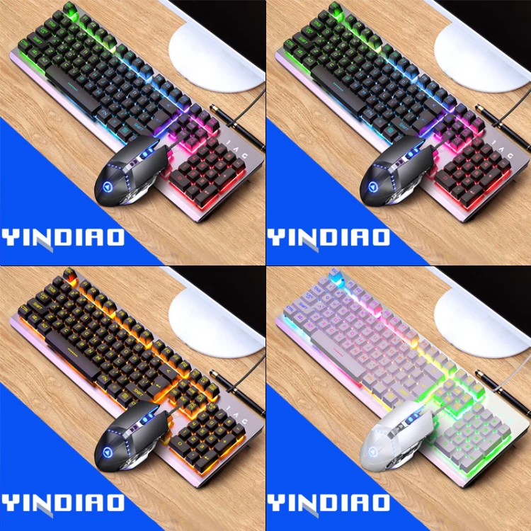 YINDIAO K002 USB Wired Mechanical Feel RGB Backlight Keyboard + Optical Silent Mouse Set(Black) - Image 2