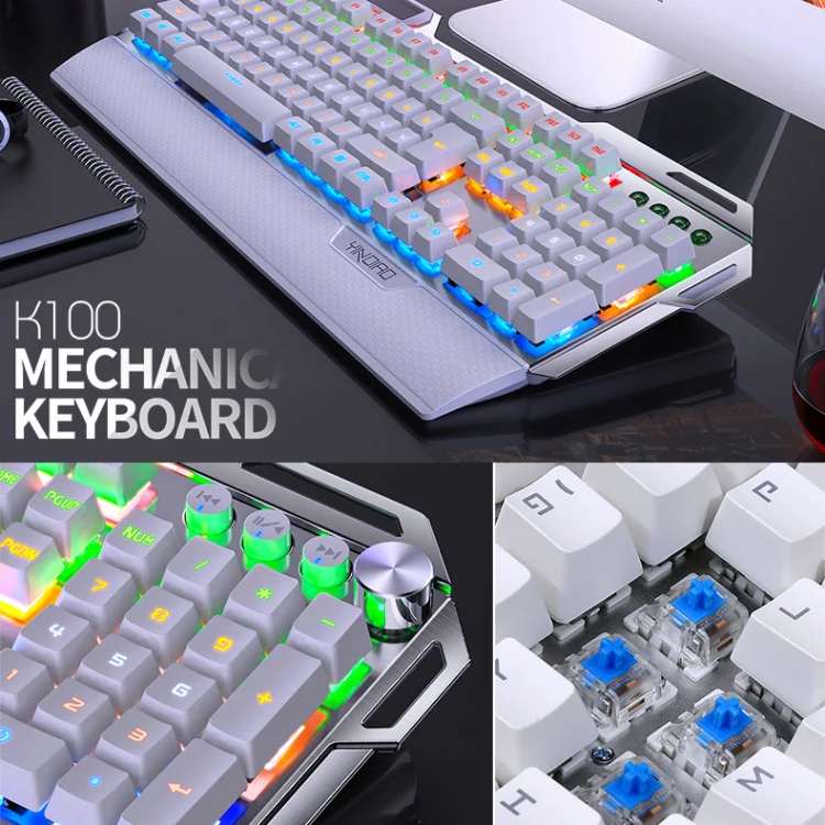 YINDIAO K100 USB Metal Mechanical Gaming Wired Keyboard, Mixed Light Blue Shaft (White) - Image 3